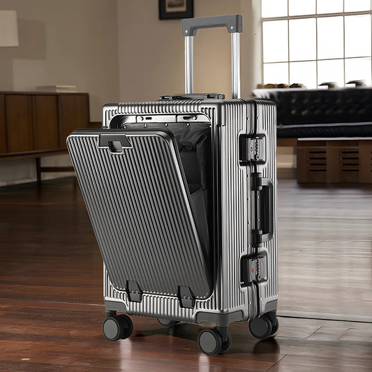 Front Opening Aluminum Frame Luggage Case with USB Charging