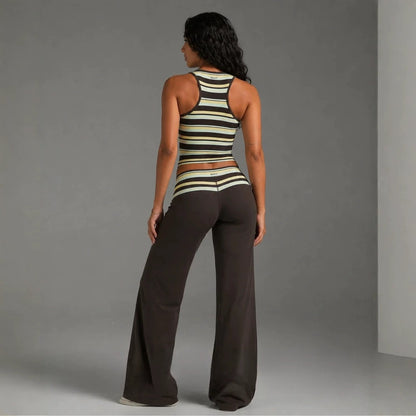 Sleeveless Striped Top and Loose Pants Set