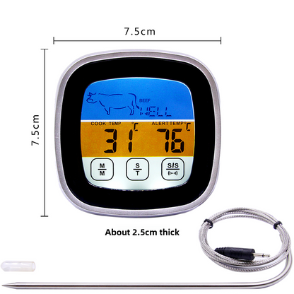 Smart Food Thermometer with Touch Screen and Timer